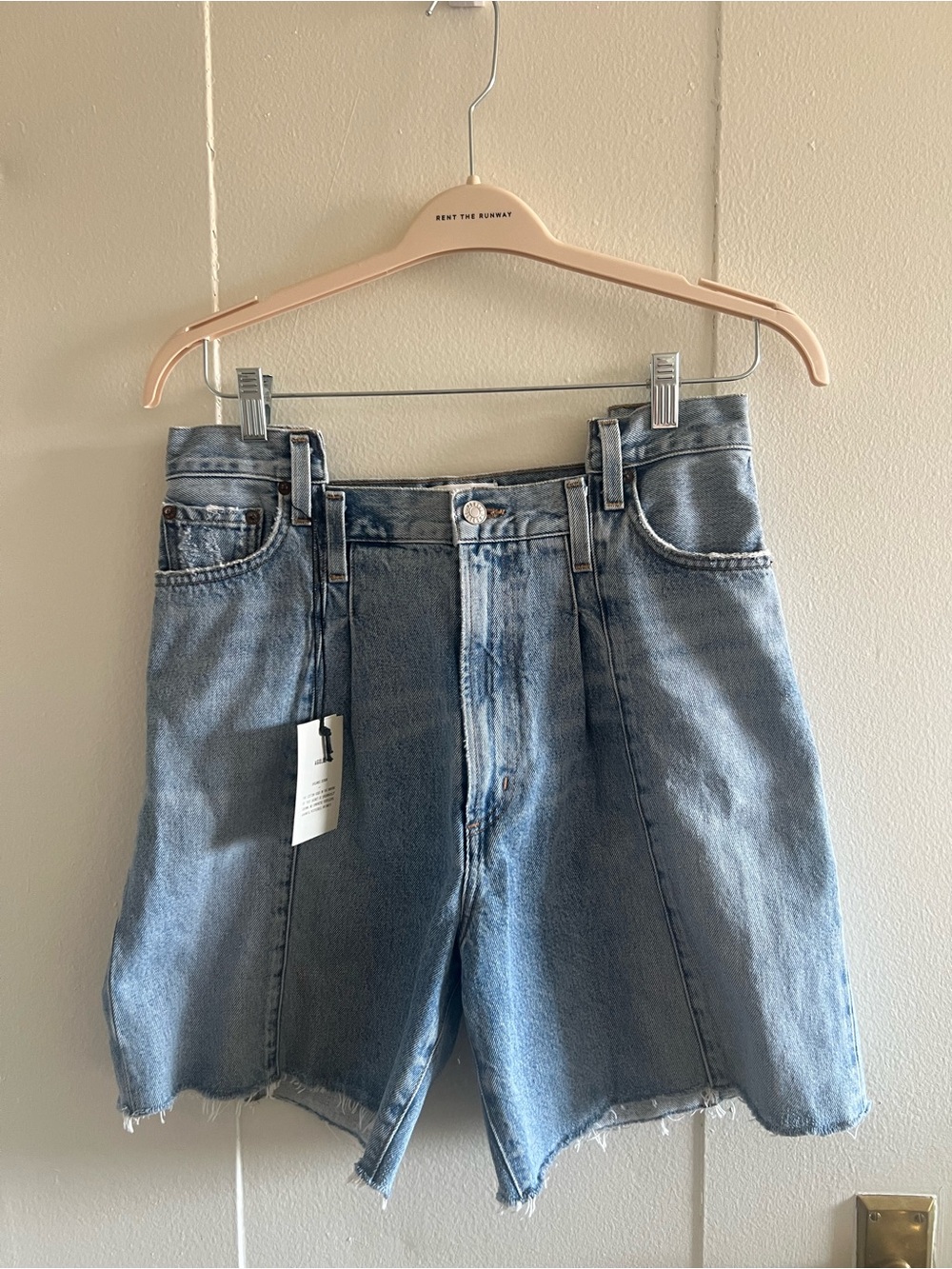 Agolde Pieced Angled Short size 28 Pleated Light Blue High-Rise Denim Shorts - Picture 3 of 6